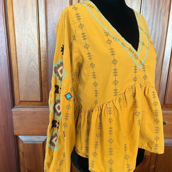 Wrangler Retro Embordiery Southwestern Boho Hippie Baby Doll Blouse Small - Picture 4 of 13